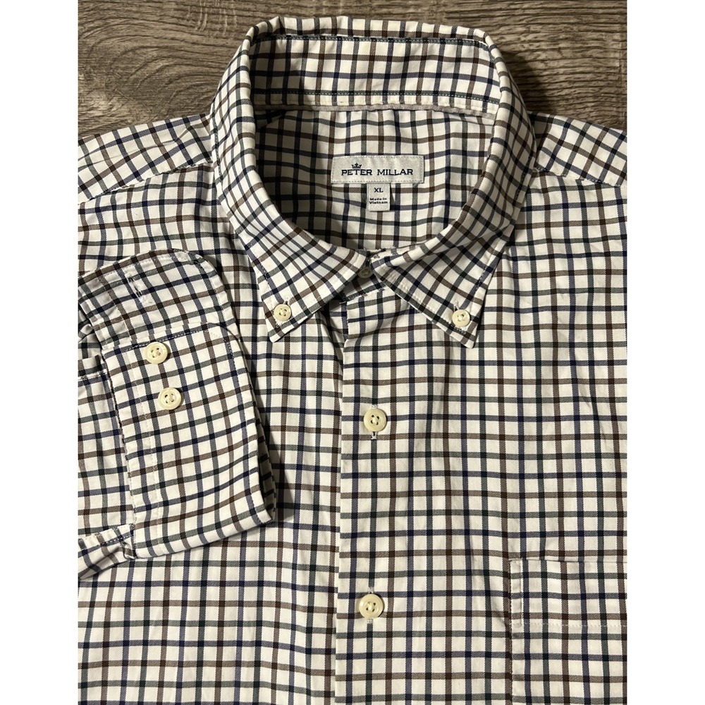 Peter Millar Nanoluxe Gingham Check Button Stretch Long Sleeve Casual Shirt XL